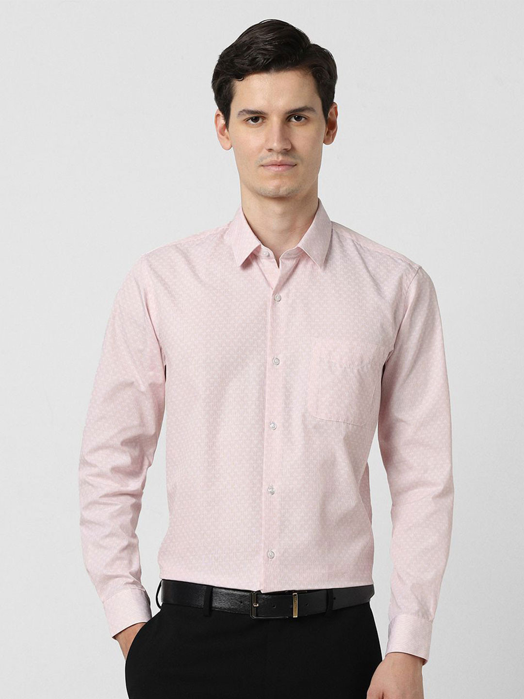 Peter England Slim Fit Micro Ditsy Printed Spread Collar Full Sleeves Formal Shirt