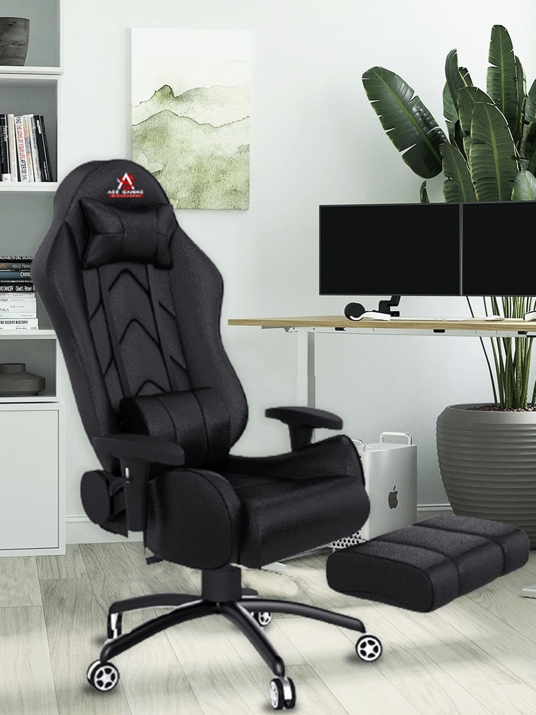ASE GAMING Black 180 Degree Recline Footrest Neck & Lumbar Pillow Gaming Chair