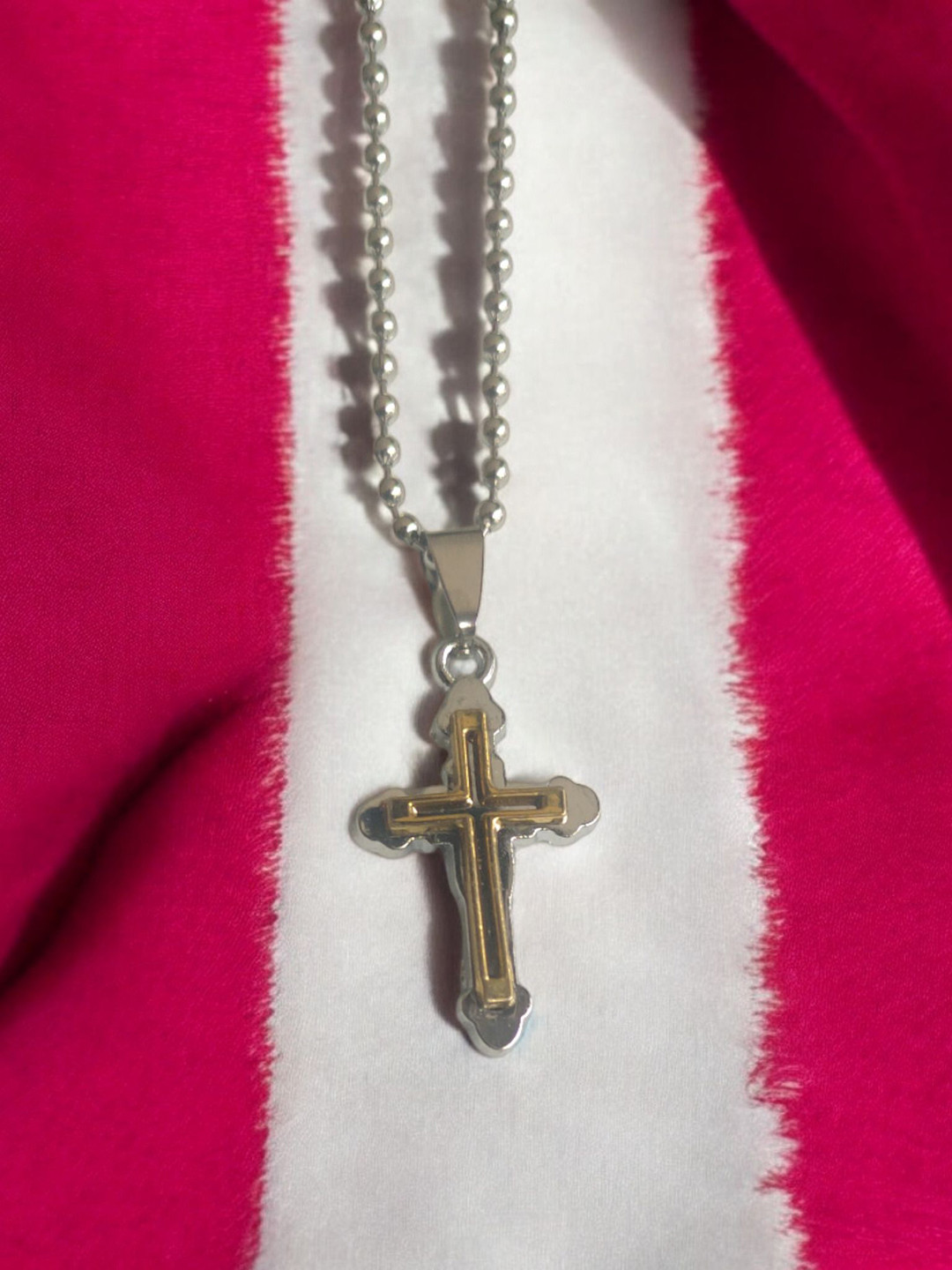 M Men Style Men Stainless Steel Corss Silver-Plated Geometric Pendant