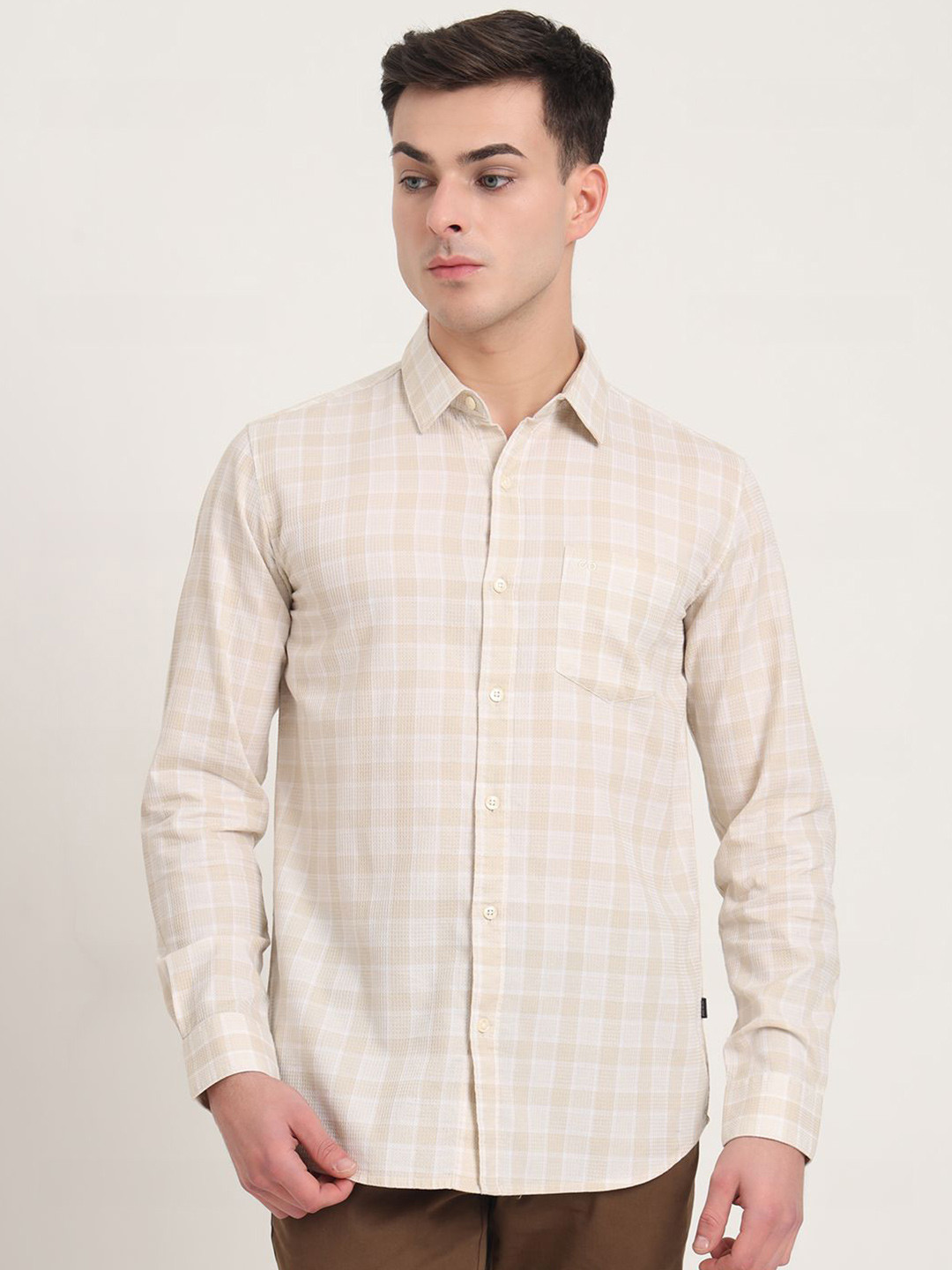JADE BLUE Tartan Checks Printed Slim Fit Opaque Casual Cotton Shirt