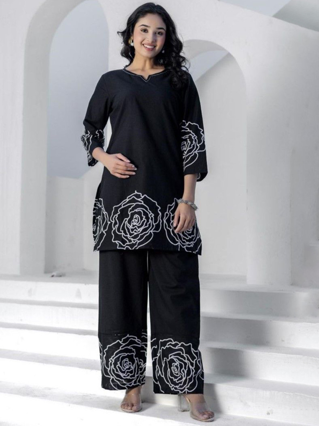AUTUMN LANE Ushoshi Onyx Printed Pure Cotton Tunic With Palazzo Set