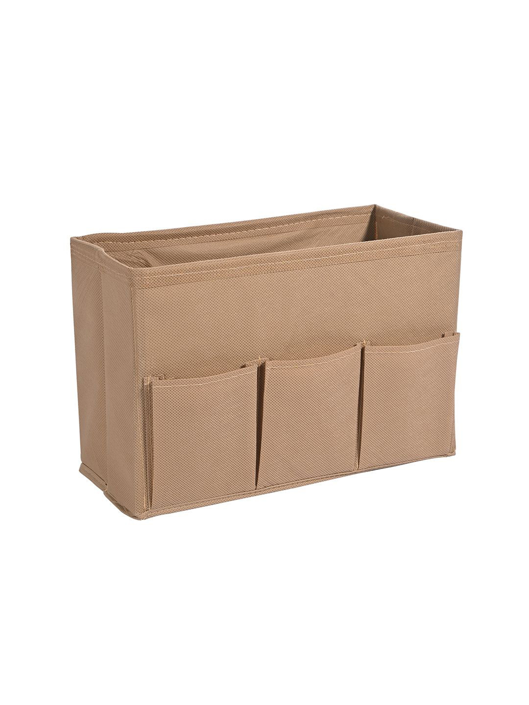 Kuber Industries Brown Non Woven 3 Compartment Stationary Desk Organizer