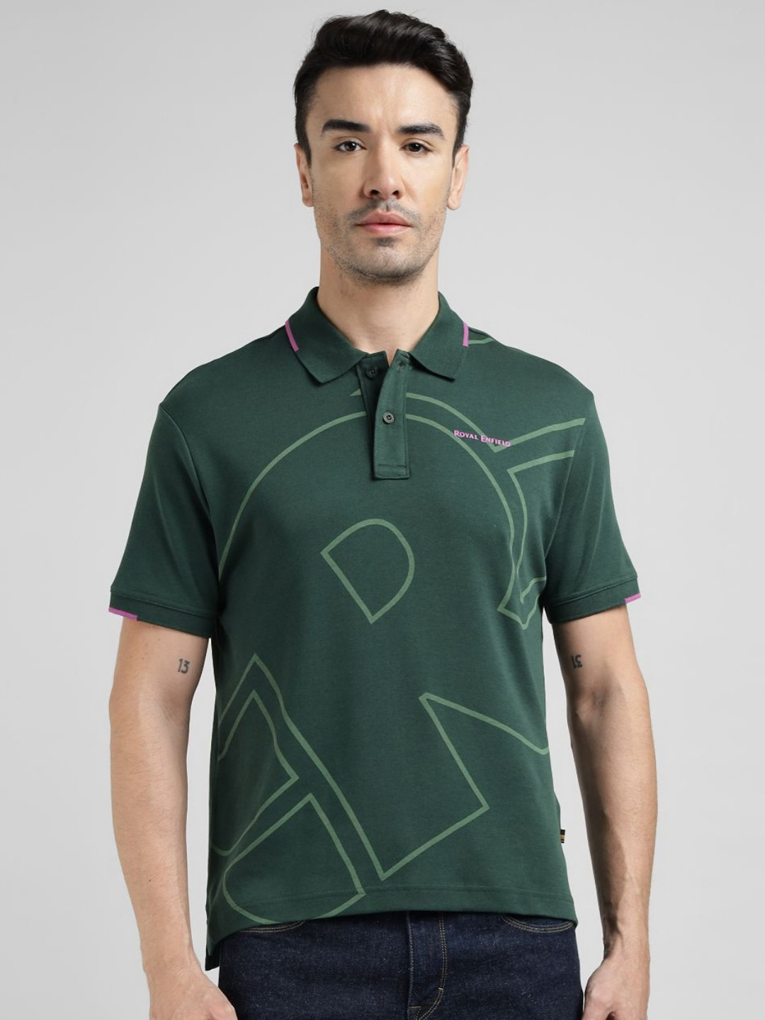 Royal Enfield Brand Logo Printed Polo Collar T-shirt