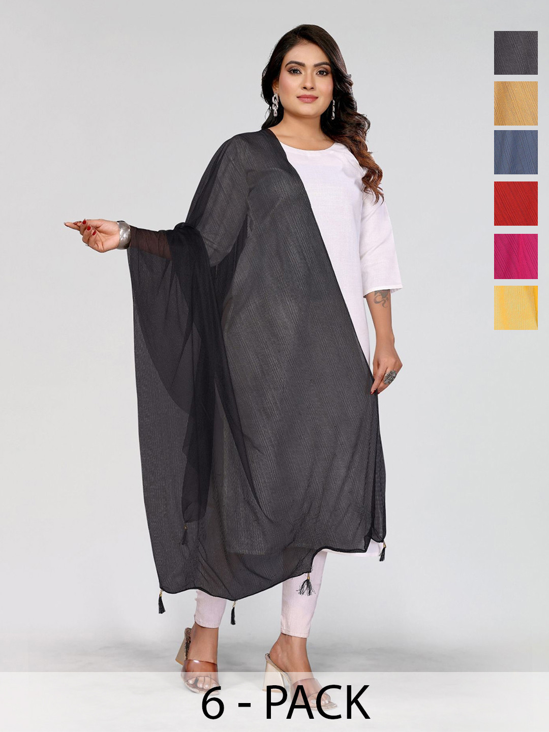 Moda Rapido Selection Of 6 Lycra Tasselled Dupatta