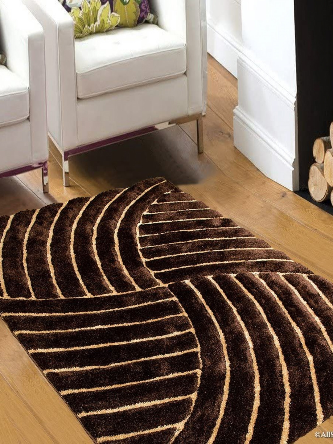 CARPETIFY Brown Geometric Anti-Skid Carpet