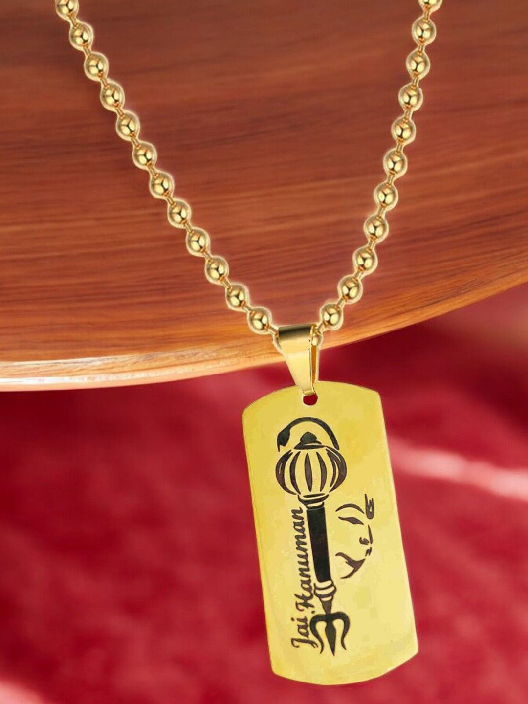 M Men Style Men Stainless Steel Gold-Plated Geometric Religious Pendant With Chain