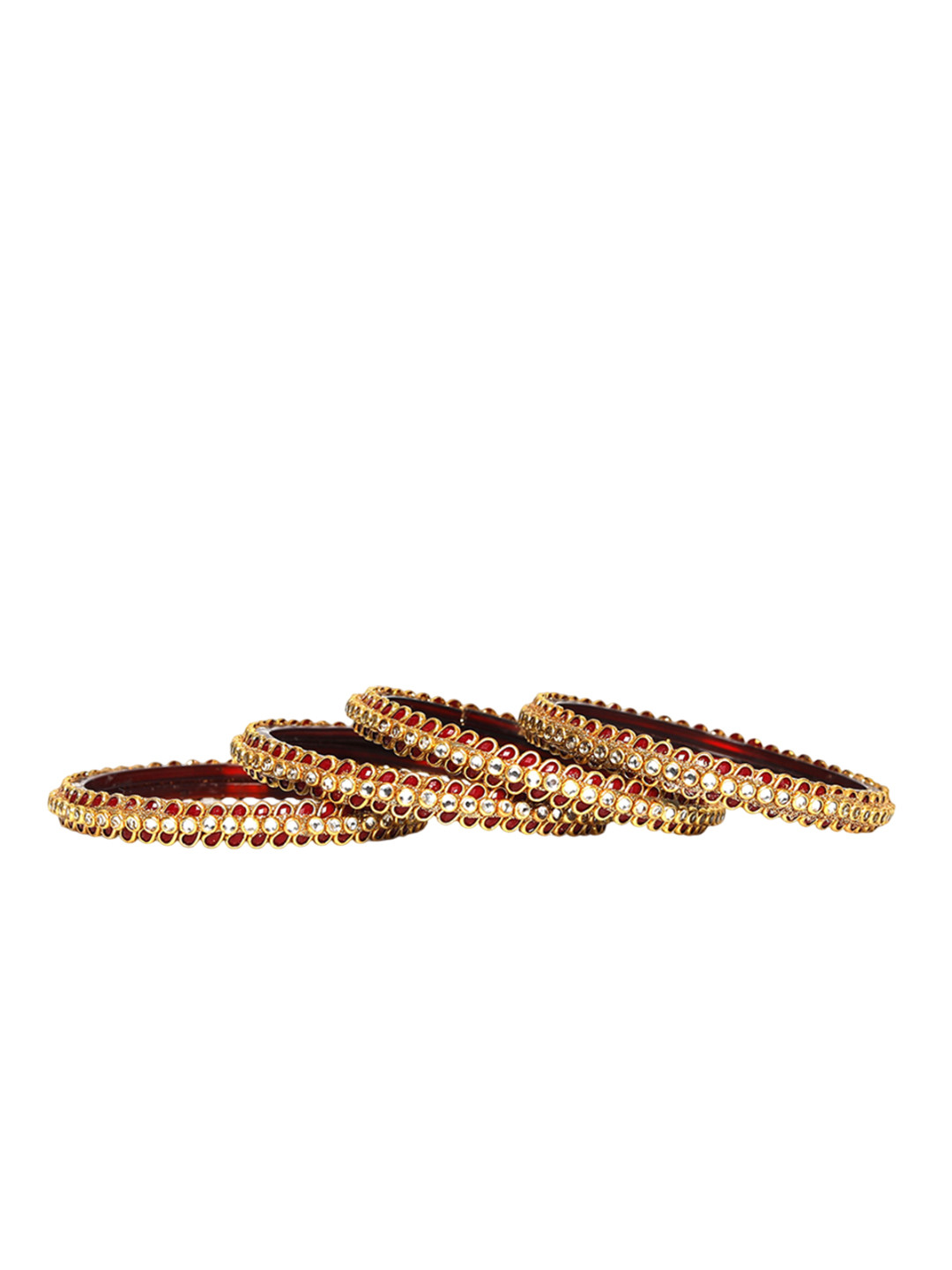 KOTTIAR CREATIONS Set Of 4 Crystals Stone Studded Fancy Design Glass Kada Bangles