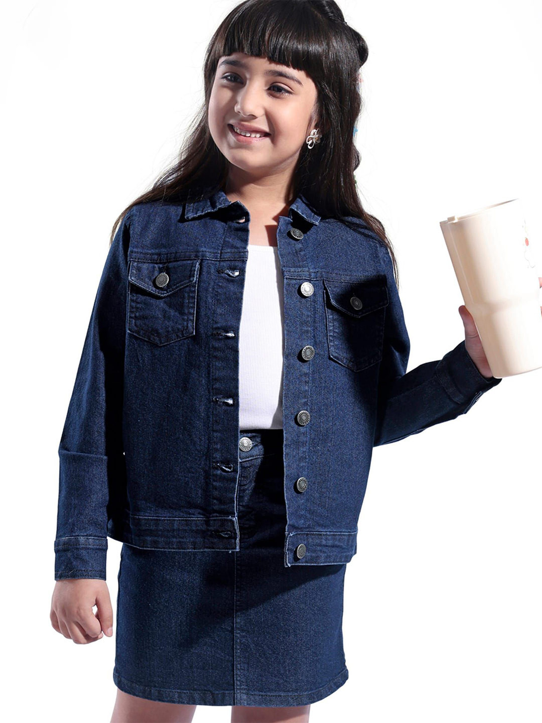 ARIAS By LARA DUTTA Girls Long Sleeves Denim Jacket With Skirt & Inner Top