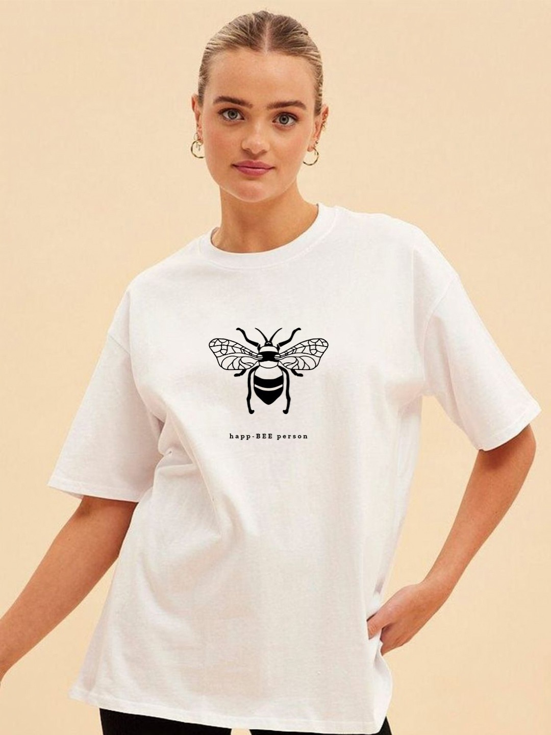StyleCast Happy-BEE Typography Printed Cotton T-shirt