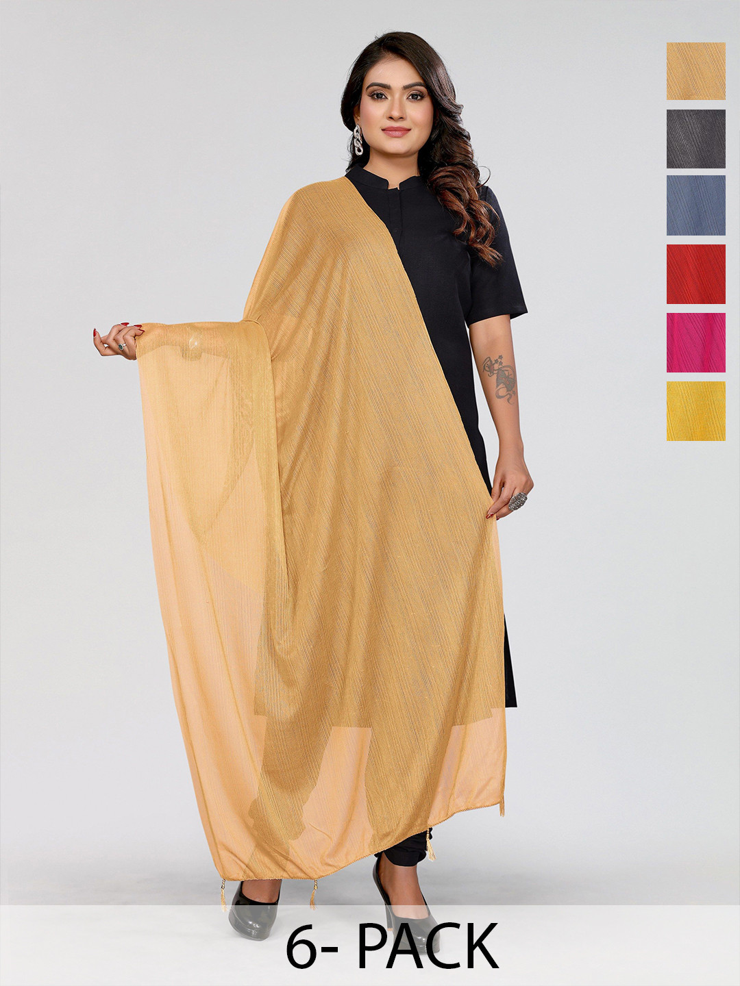 Moda Rapido Selection Of 6 Lycra Tasselled Dupatta
