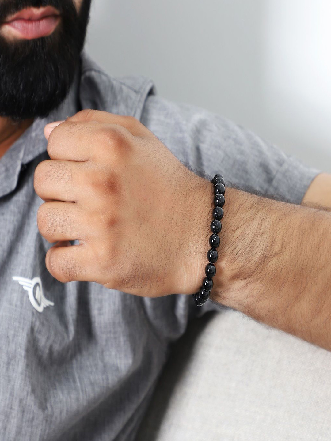 Nirvana Unisex Artificial Beaded Jet Elasticated Bracelet