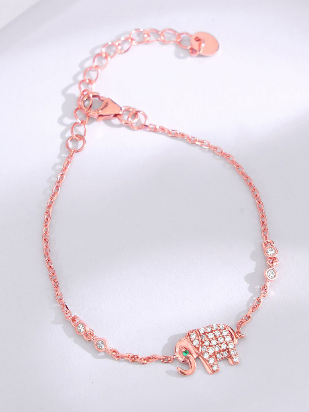 GIVA Kid's 925 Silver Rose Gold-Plated  Zircons Studded Elephant Anklets