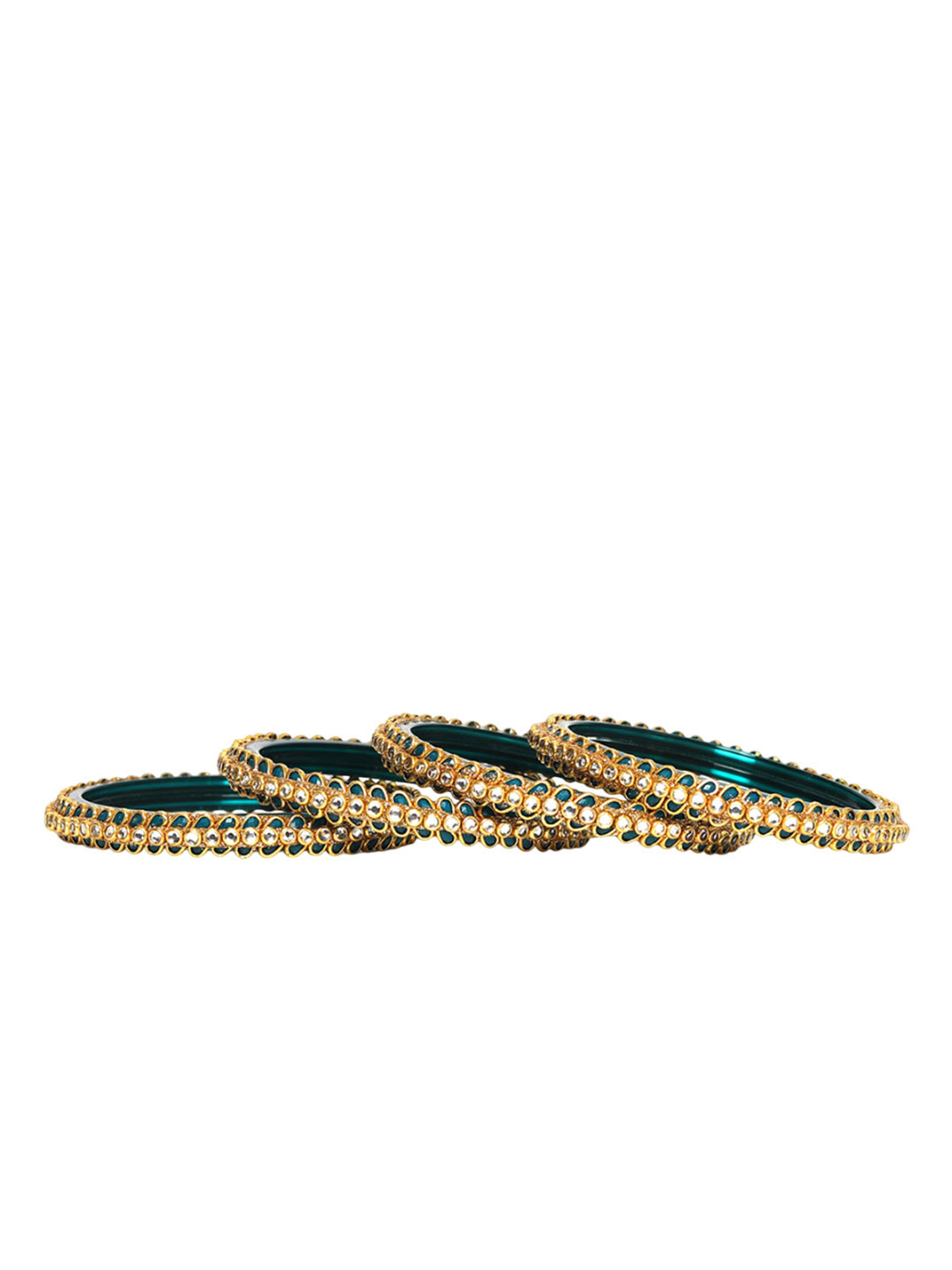 KOTTIAR CREATIONS Set Of 4 Crystals Stone Studded Fancy Design Glass Kada Bangles