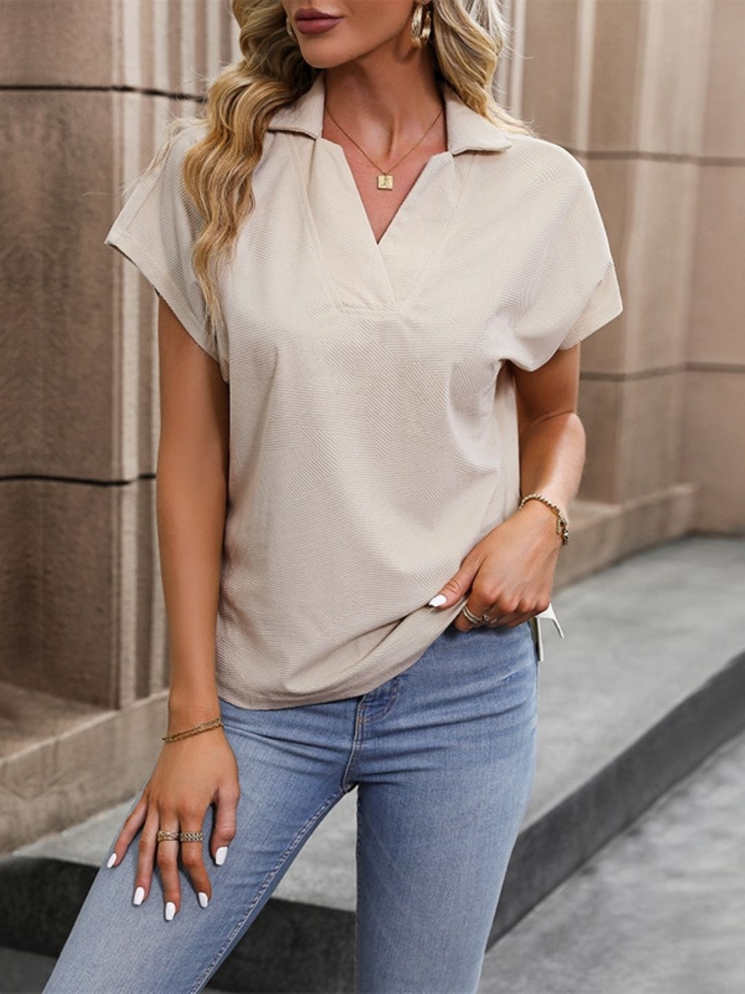 StyleCast Cream Coloured Polo Collar T-shirt
