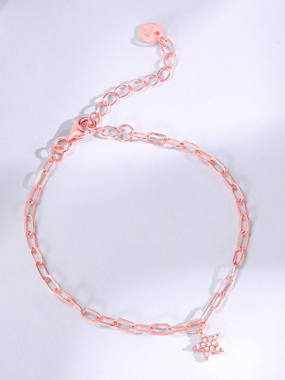 GIVA Kid's 925 Silver Rose Gold-Plated  Zircons Studded Star Charm Ankleta