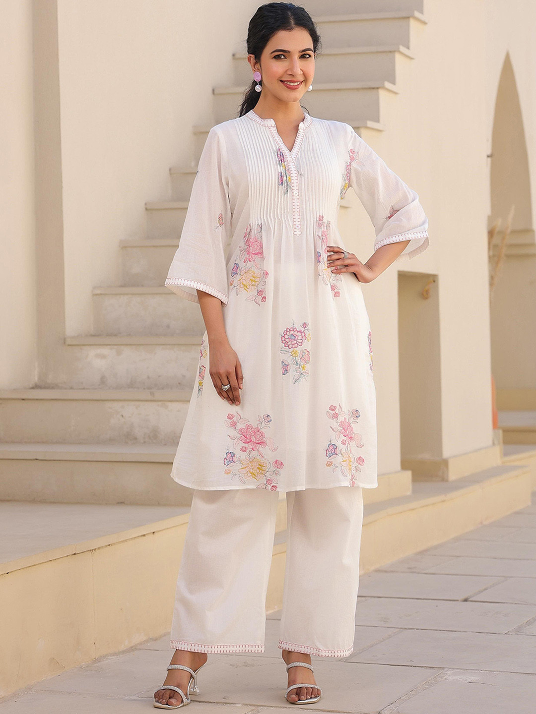 AUTUMN LANE Tridhara Angel Embroidered Pure Cotton Tunic With Palazzo Set