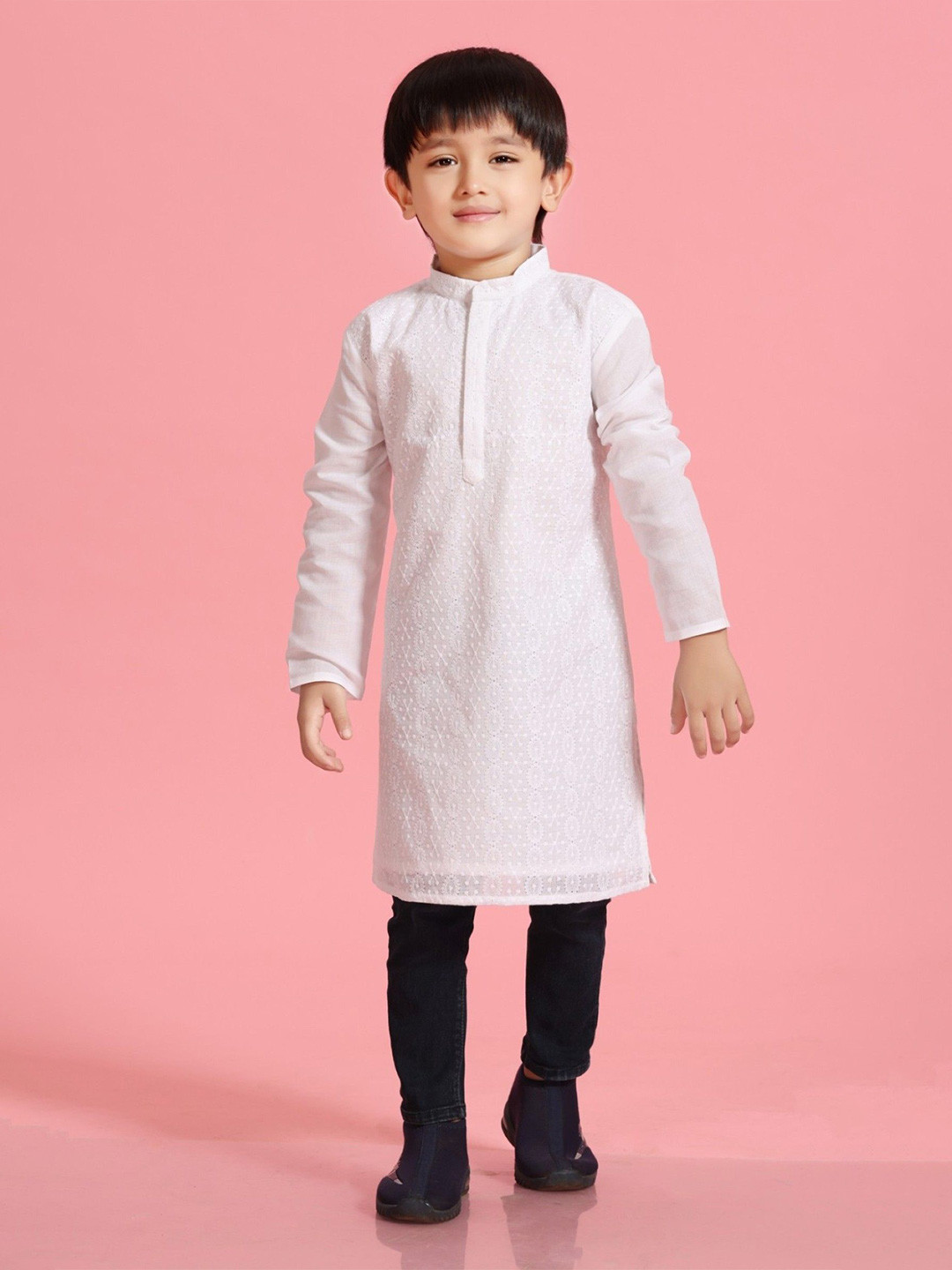 MASTARANG Boys Embroidred Thread Work Band Collar Straight Kurta