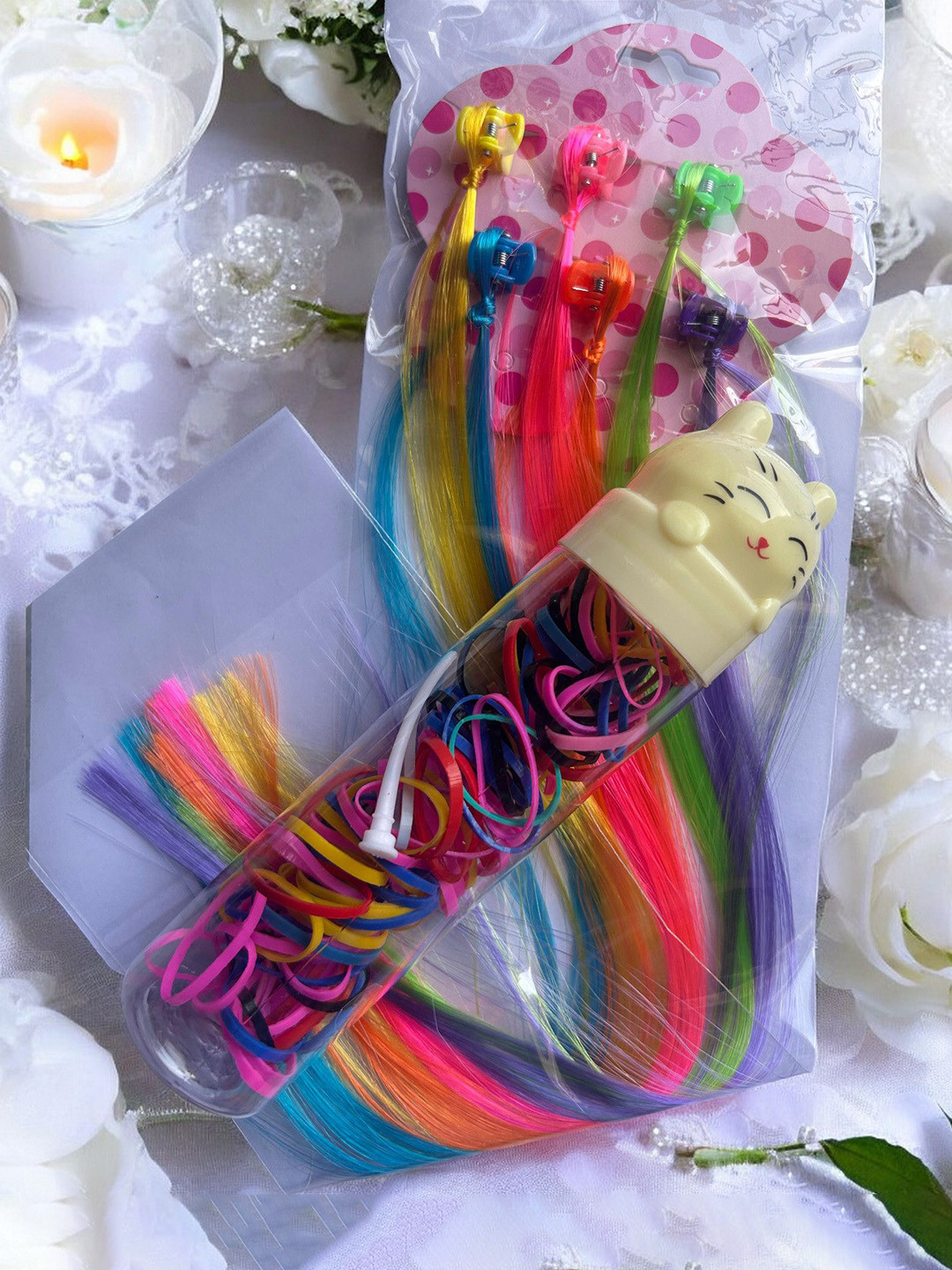 LYTIX Set Of 6 Clip In Straight Coloured Strand Hair Extension With Hair Ties - 2 cm