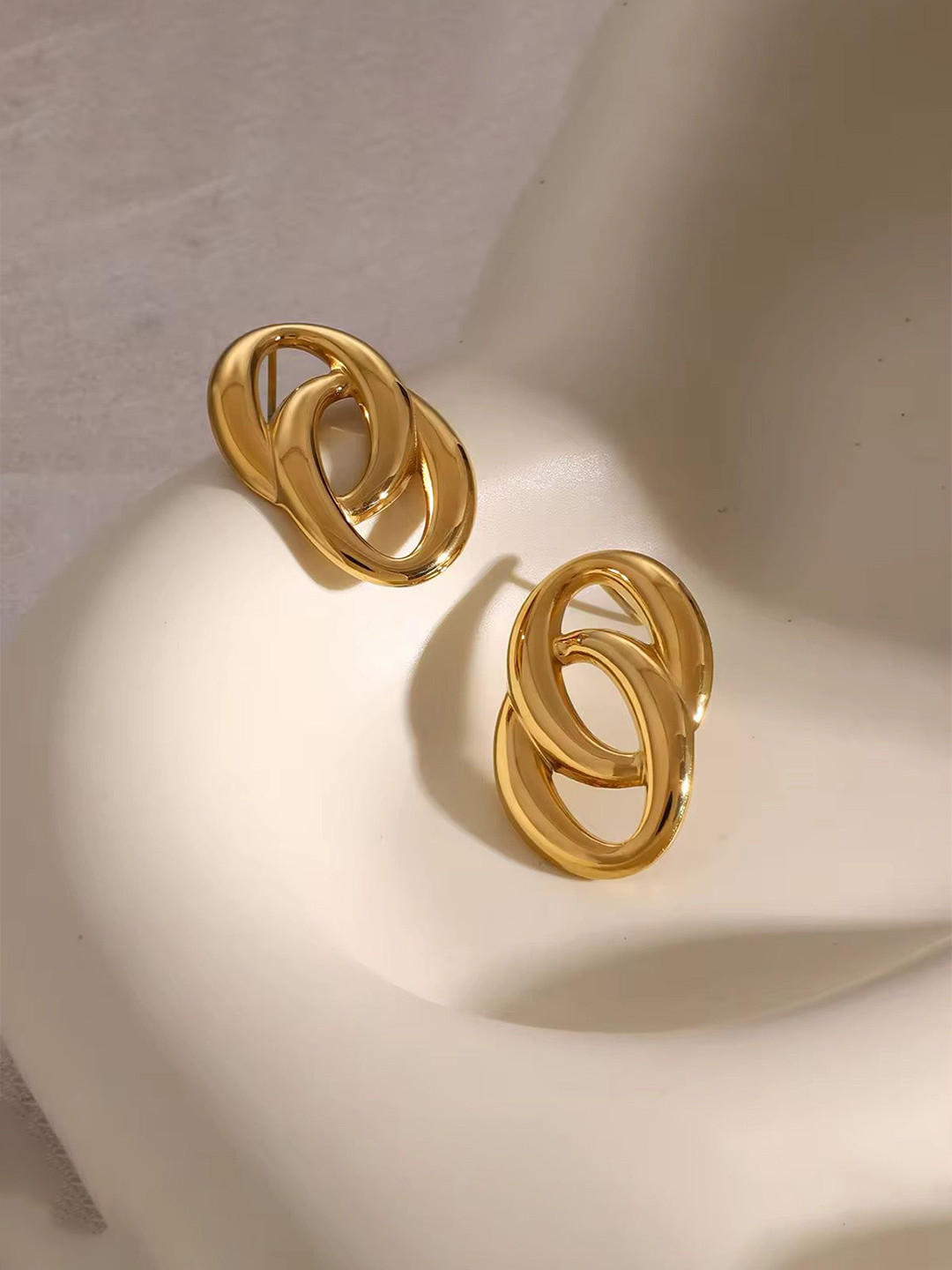 THEPANDASTOREE 18KT Gold Plated Stainless Steel Contemporary Drop Earrings