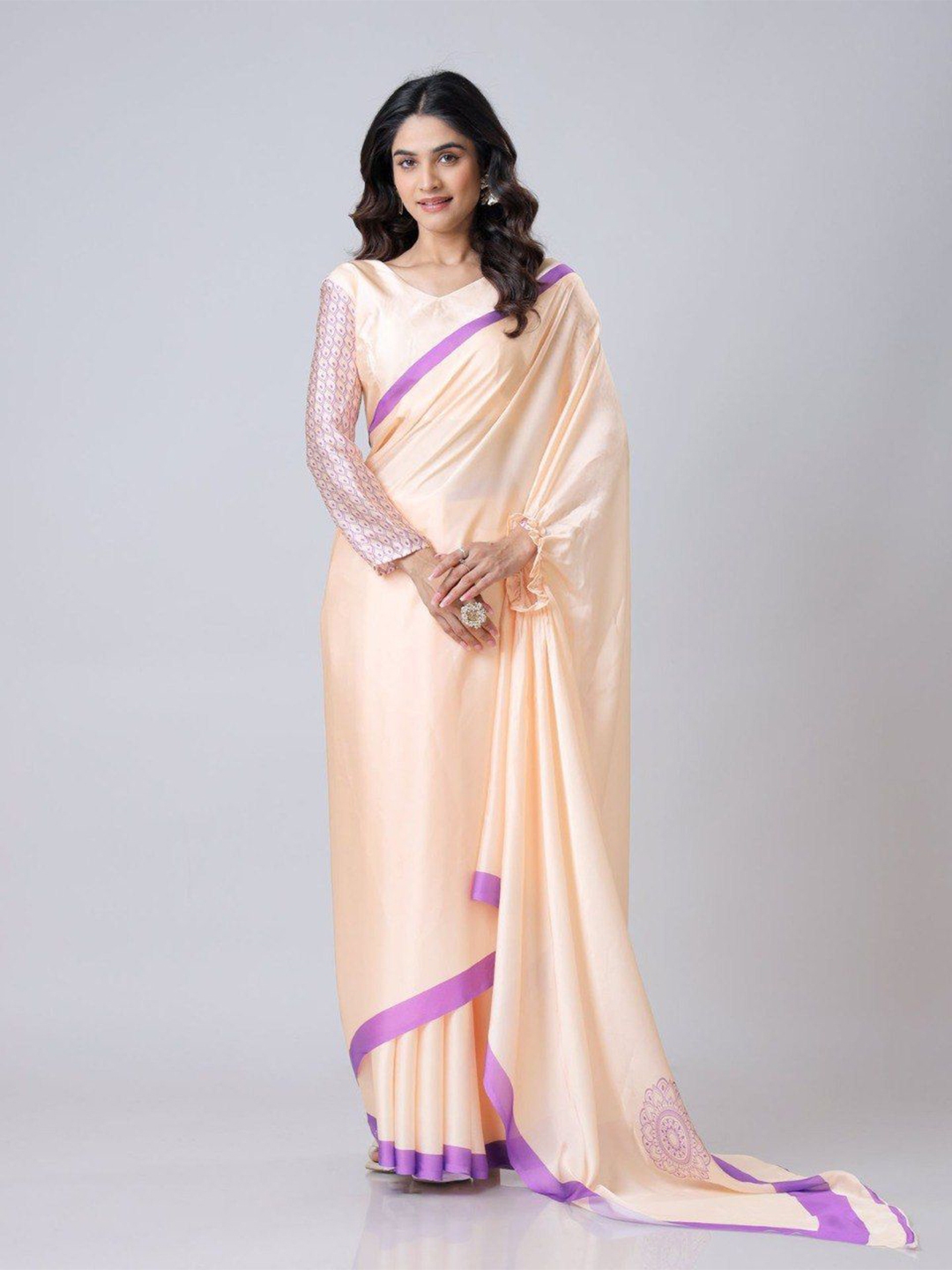 Kriyansh Silk Blend Ready to Wear Block Print Saree