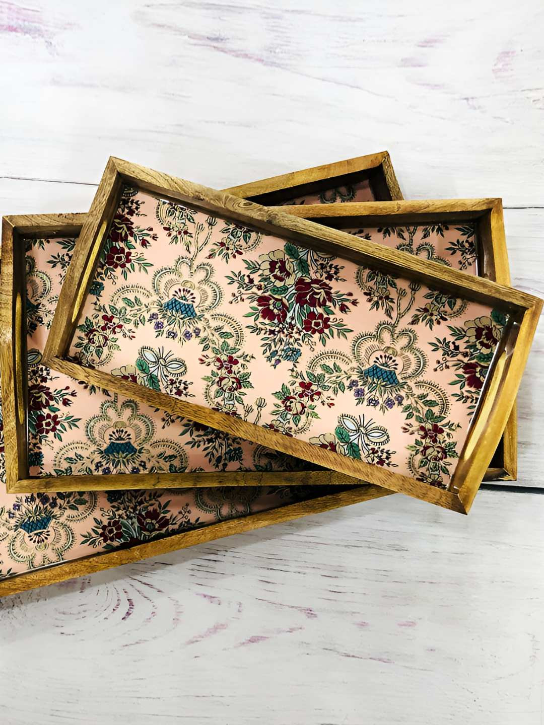 ShopMeFast Pink 2025 Wood 3 Pieces Easy to Clean Serving Tray