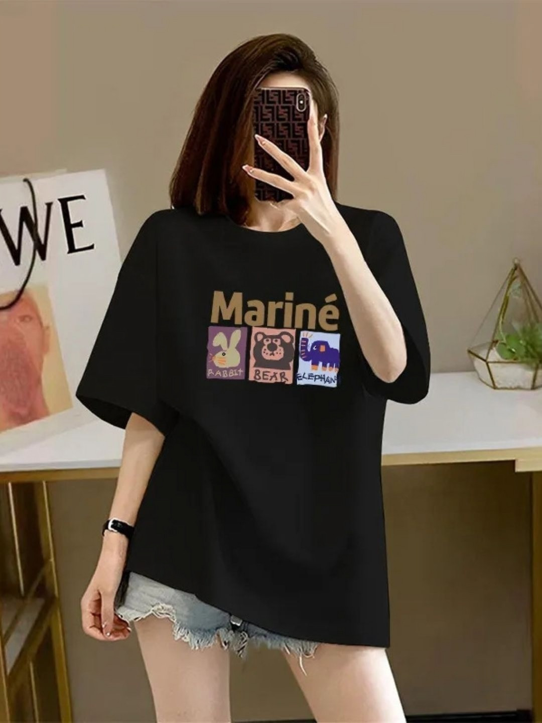 StyleCast Black & Brown Graphic Printed Oversized Cotton T-shirt