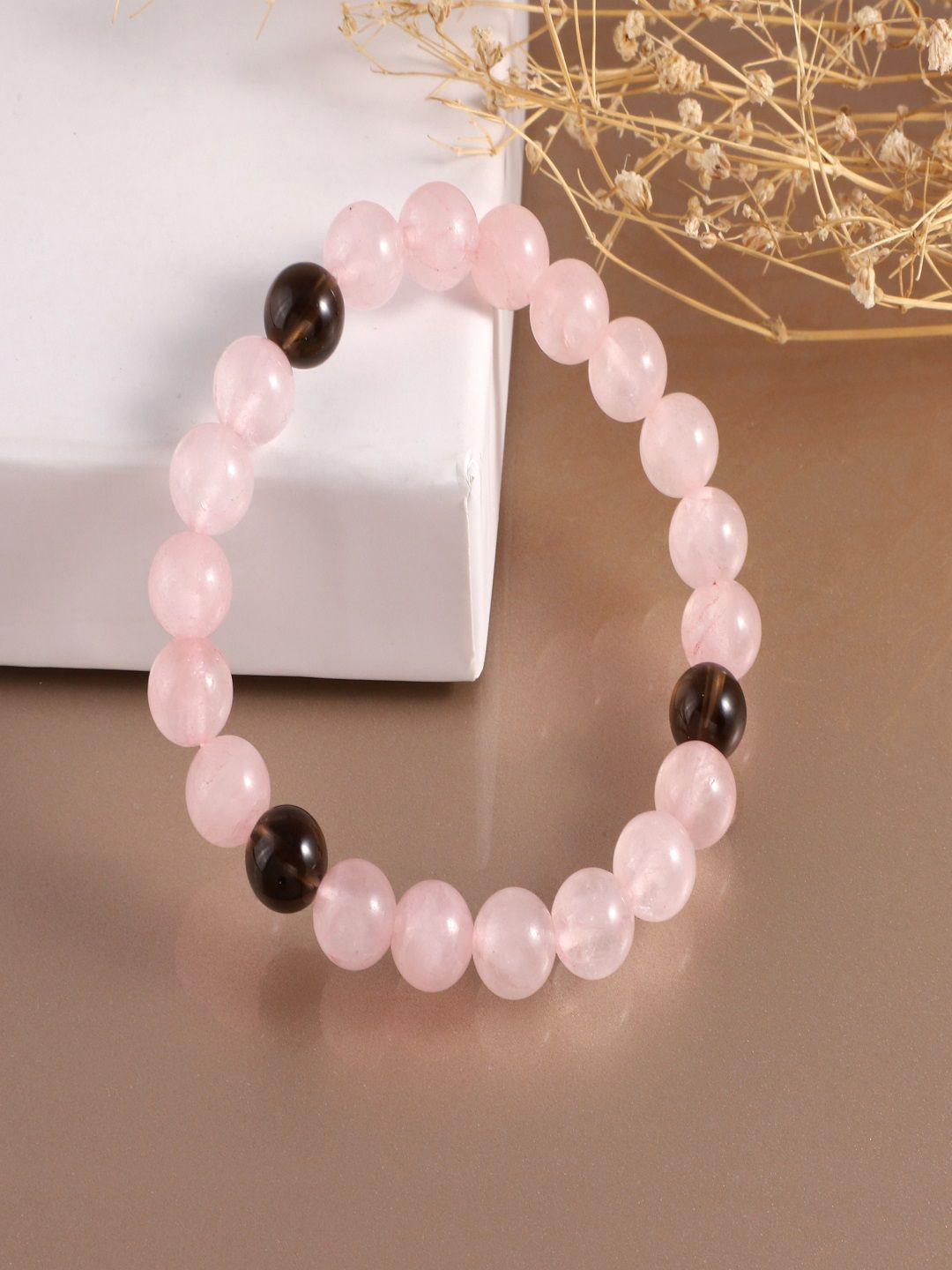 Nirvana Unisex Rose Quartz & Smoky Quartz Stretch Elasticated Bracelet
