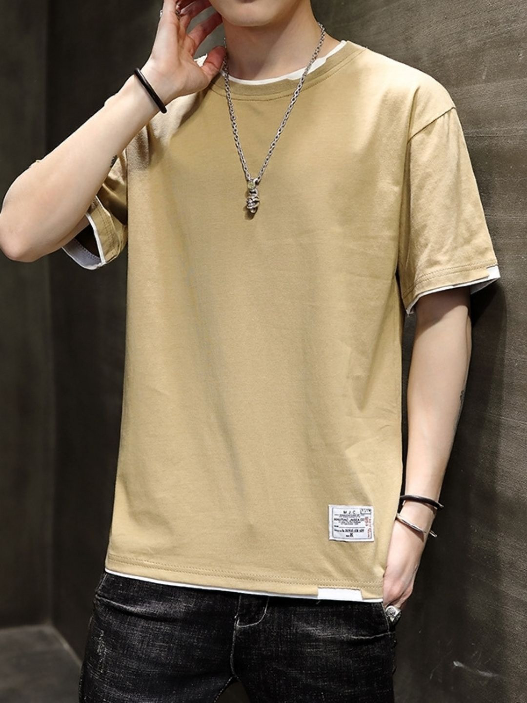StyleCast Khaki Coloured Round Neck Cotton T-shirt