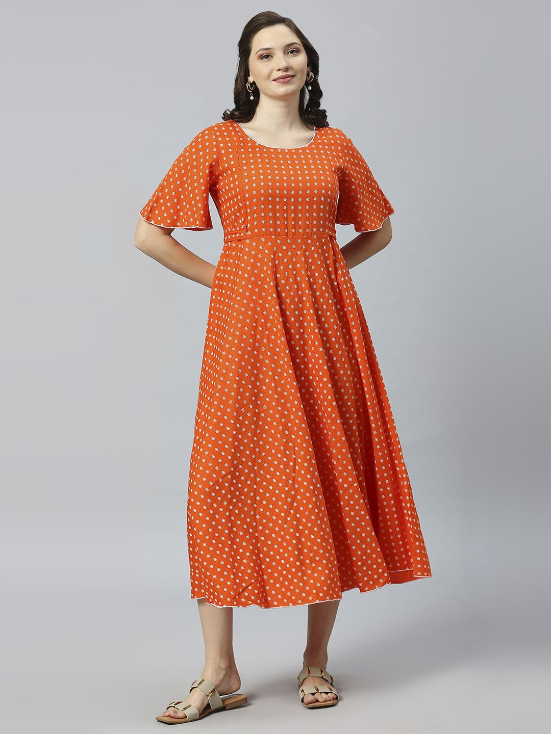 MORDEN MUSE Floral Printed Flared Sleeves Maternity A-Line Kurta With Nursing Zippers