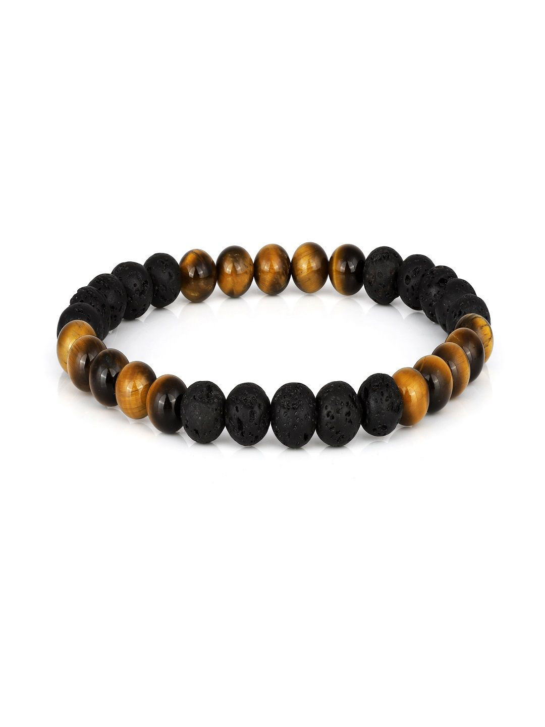 Nirvana Unisex Lava & Brown Tiger's Eye Beaded Stretch Elasticated Bracelet