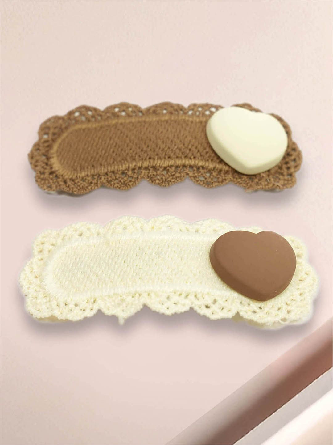 HAIR DRAMA CO. Set of 2 Brown & Cream-Coloured Acrylic Lace Tic-Tac Clips