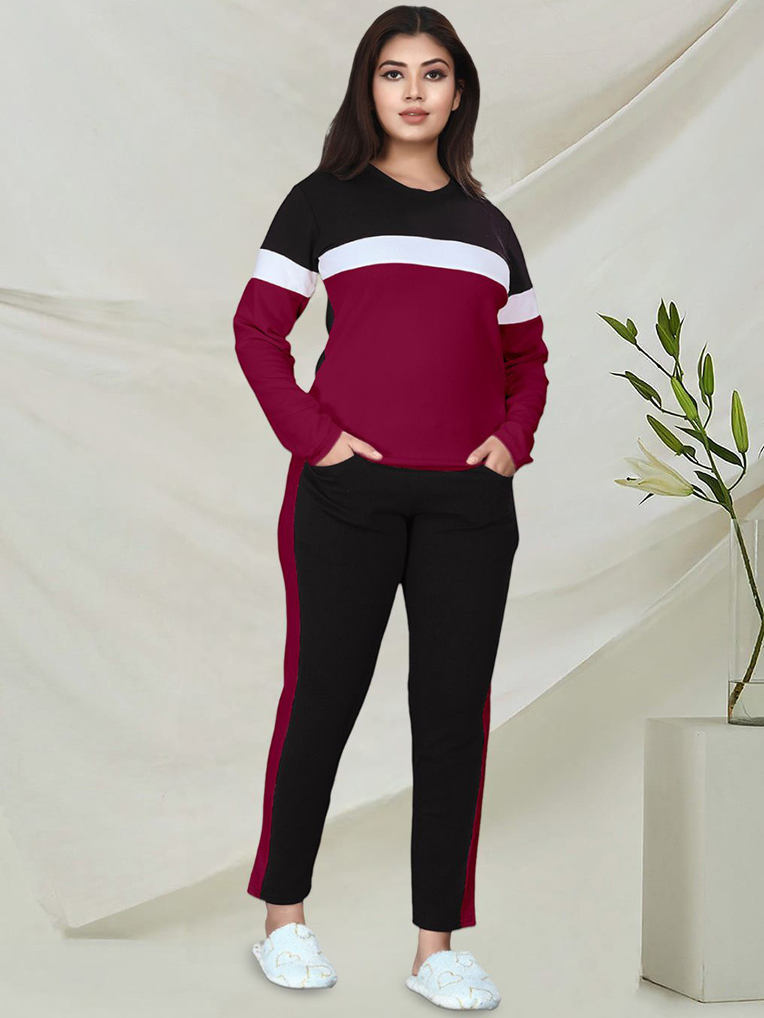 Moda Rapido Colourblocked Round Neck Sweatshirt With Jogger