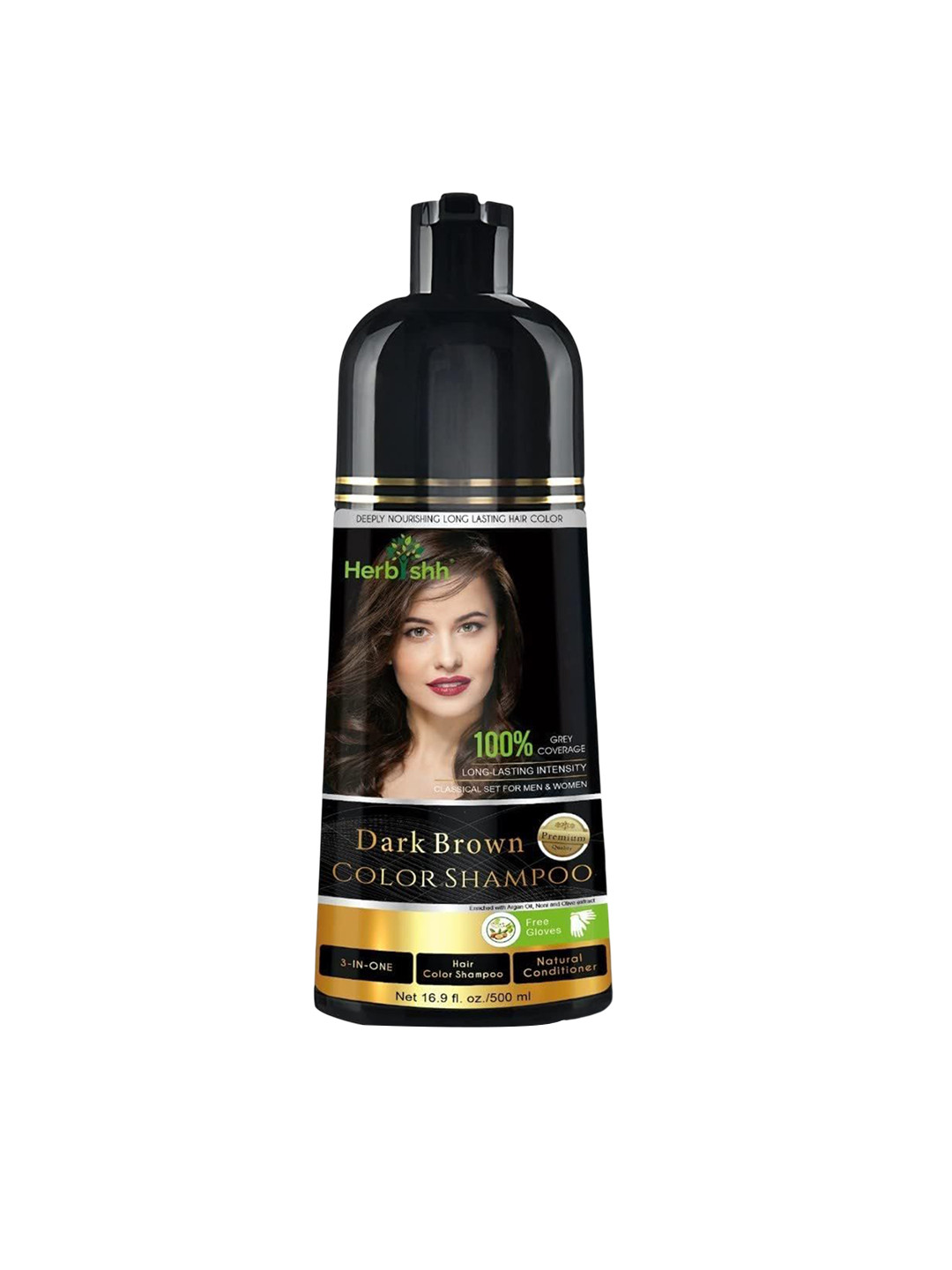 Herbishh Hair Dye Colouring Shampoo With Olive Oil For Grey Hair - 500 ml - Dark Brown