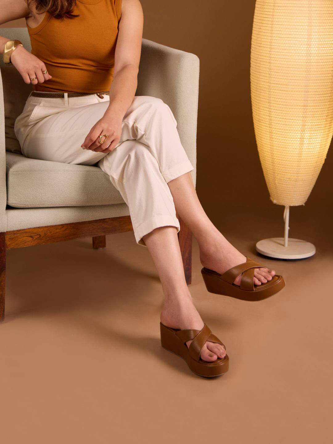 CAI Tan Cross Strap Platform