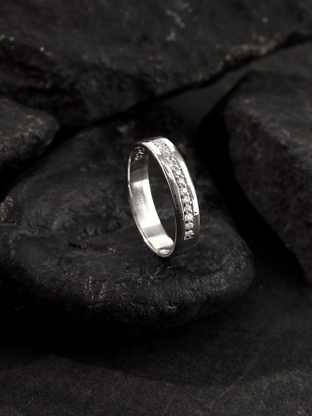 GIVA 925 Silver Rhodium-Plated Simple Serenity Men's Ring, Fixed Size,Indian - 17