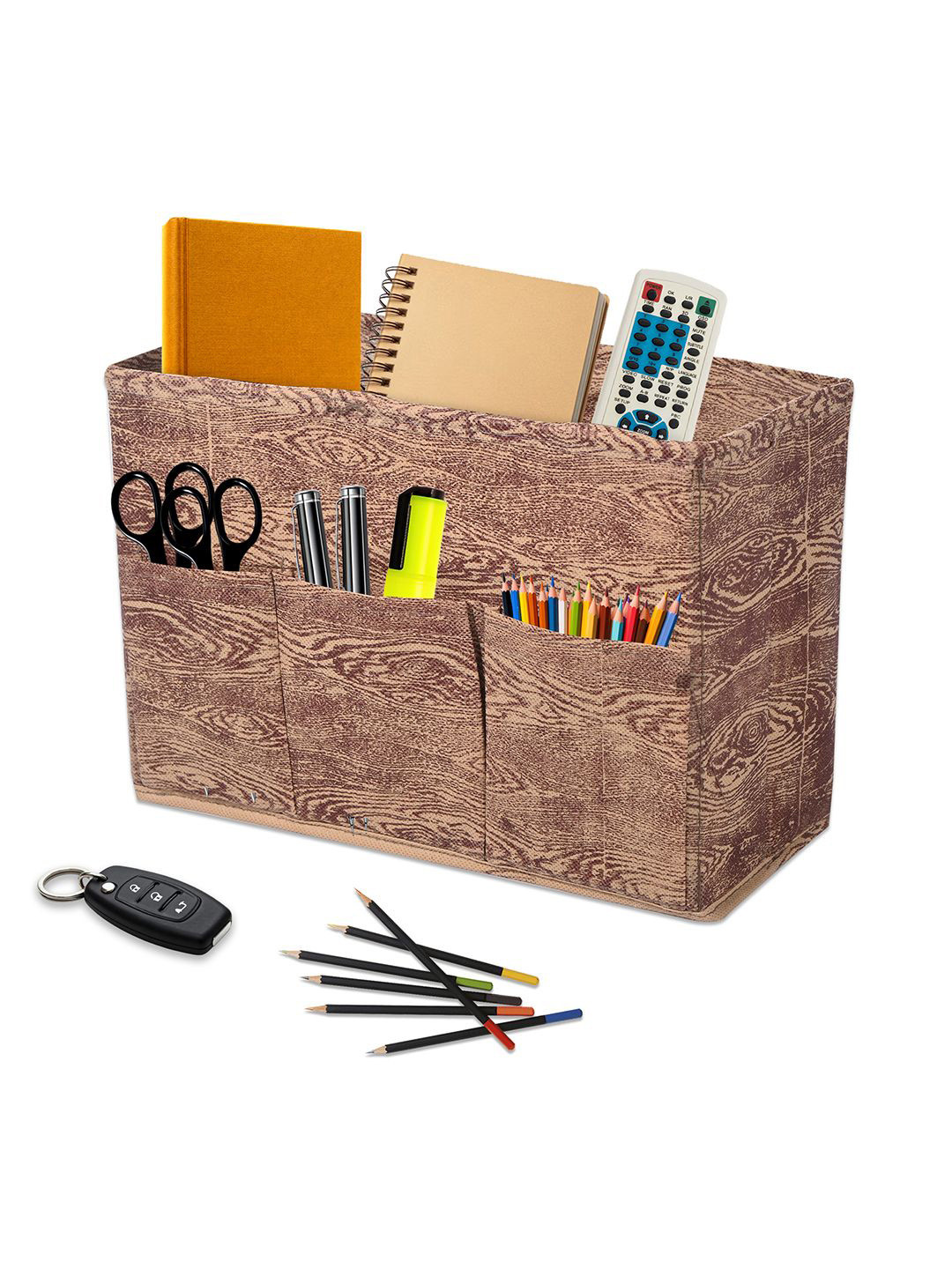 Kuber Industries Brown & Beige Printed Stationary Desk Organiser