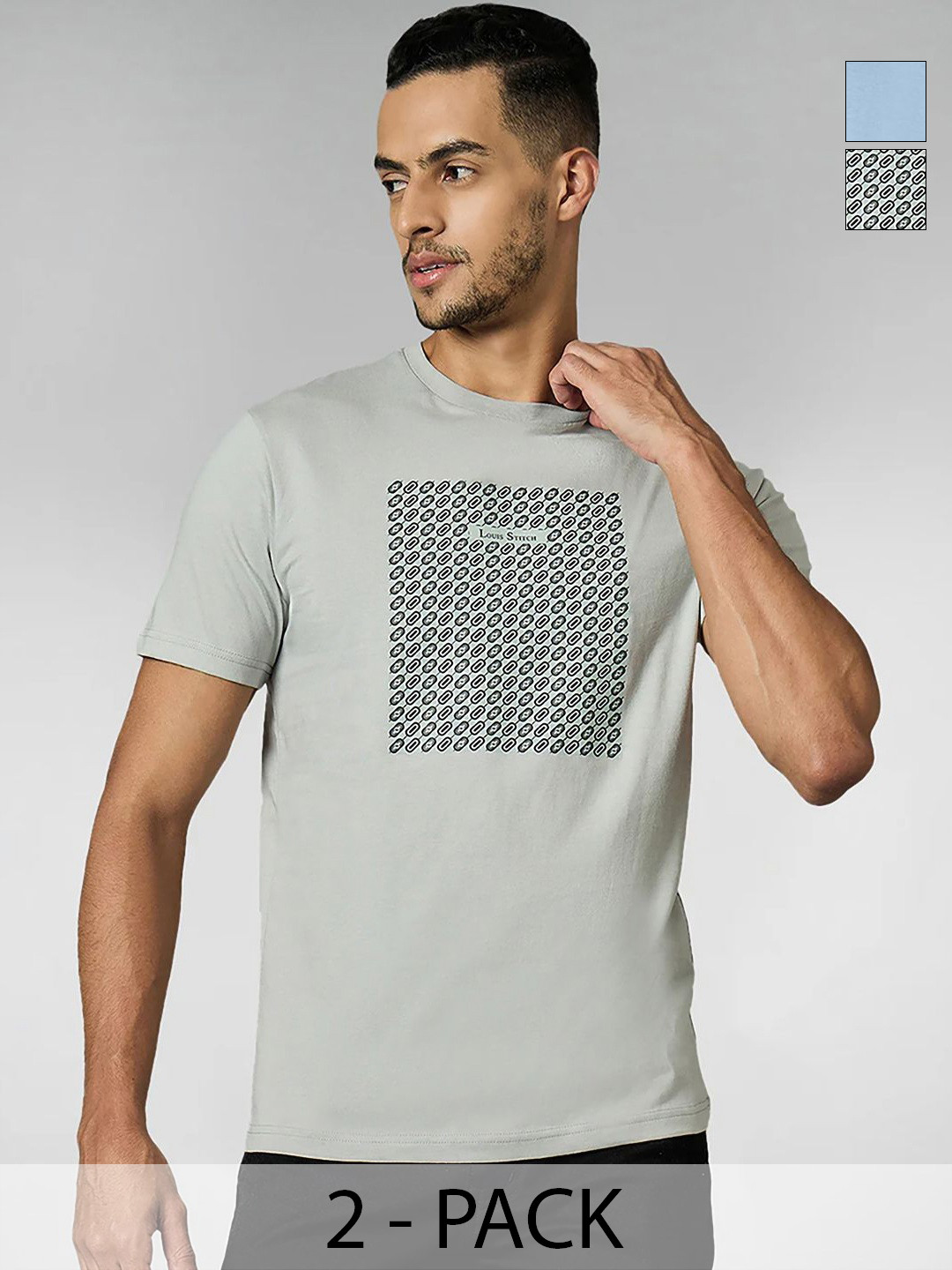 LOUIS STITCH Pack Of 2 Graphic Printed Short Sleeves Pure Cotton T-Shirts