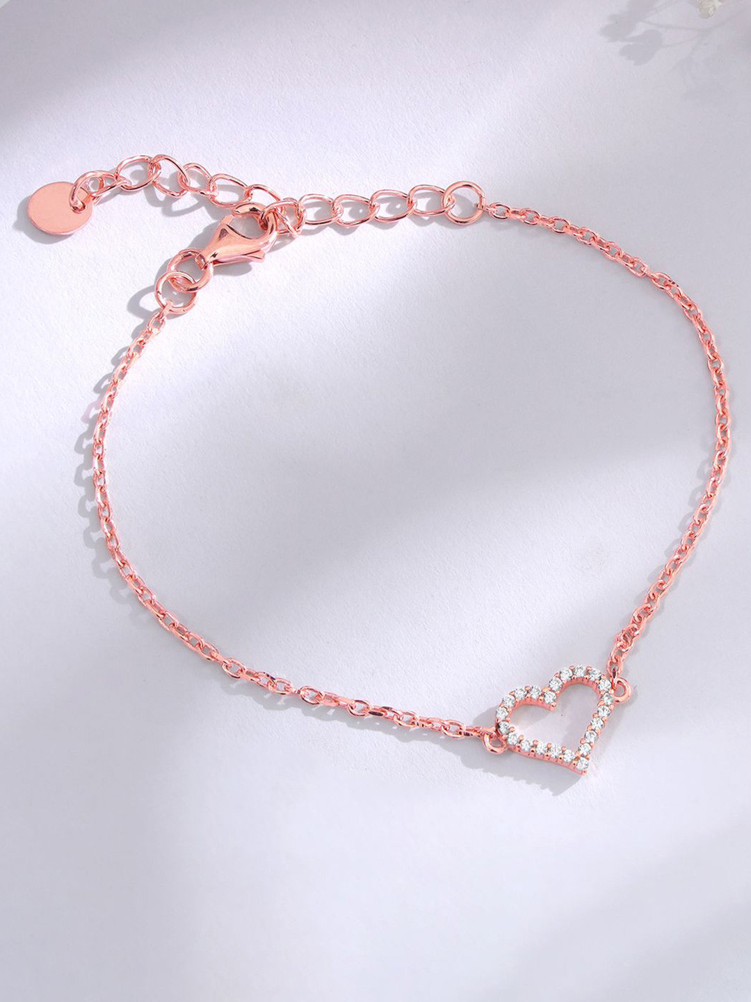 GIVA Kid's 925 Silver Rose Gold-Plated Heart Shaped  Zircons Studded Anklets