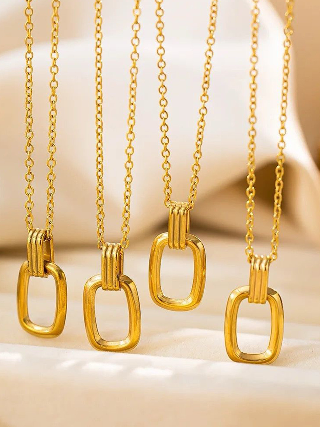 THEPANDASTOREE 18KT Gold-Plated Stainless Steel Geometric Hollow Pendant With Chain