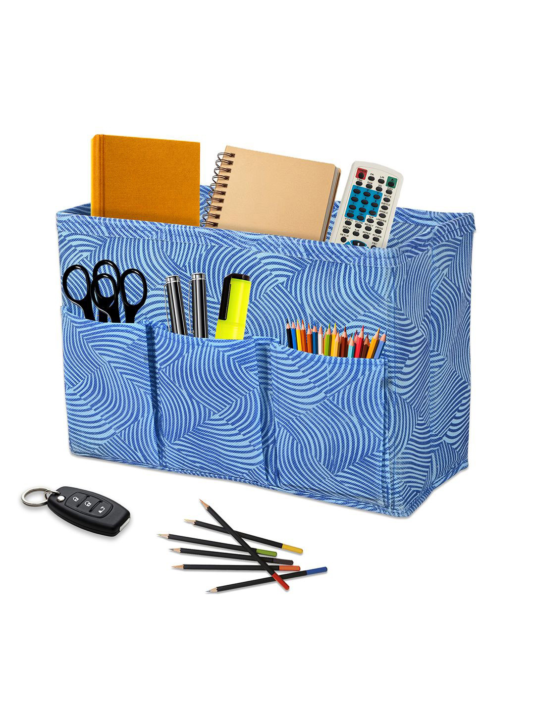 Kuber Industries Blue & White Printed 3 Compartment Stationary Organizer