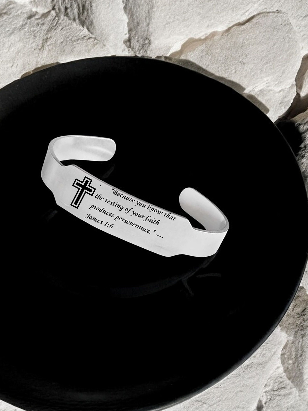 M Men Style Stainless Steel Catholic Baptism Bible Verse Christian Cuff Bracelet