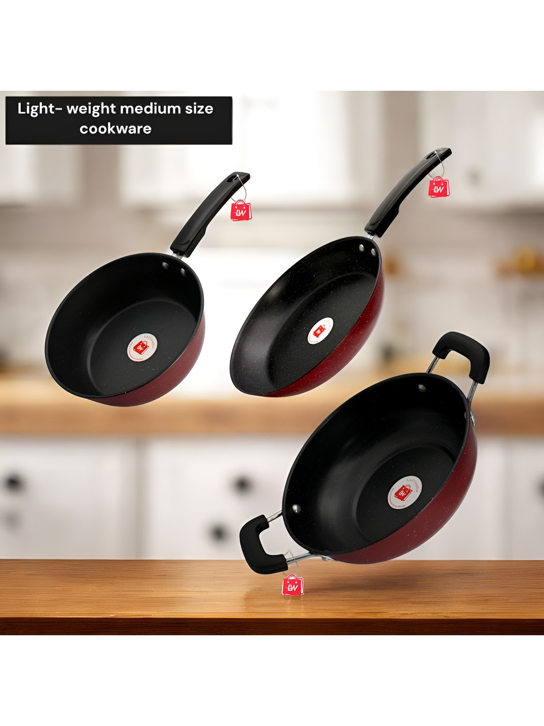 LAZYwindow Maroon Dishwasher Safe Metal Cookware Set of