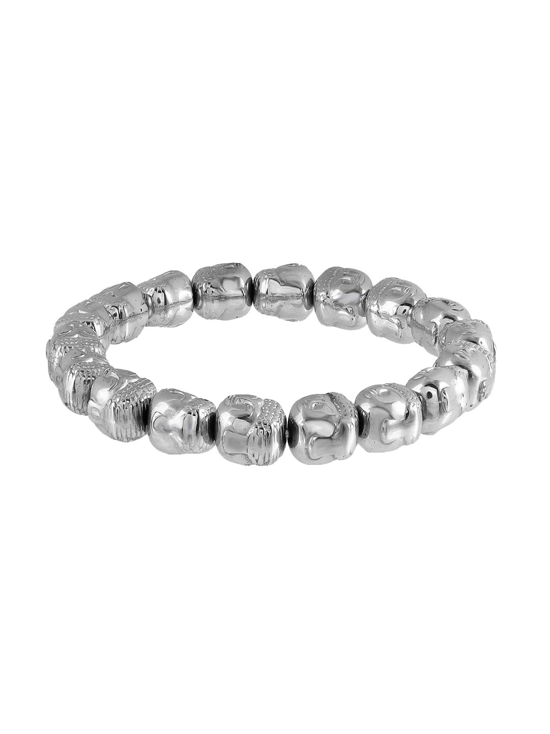Nirvana Unisex Silver-Plated Hematite Buddha Elasticated Bracelet