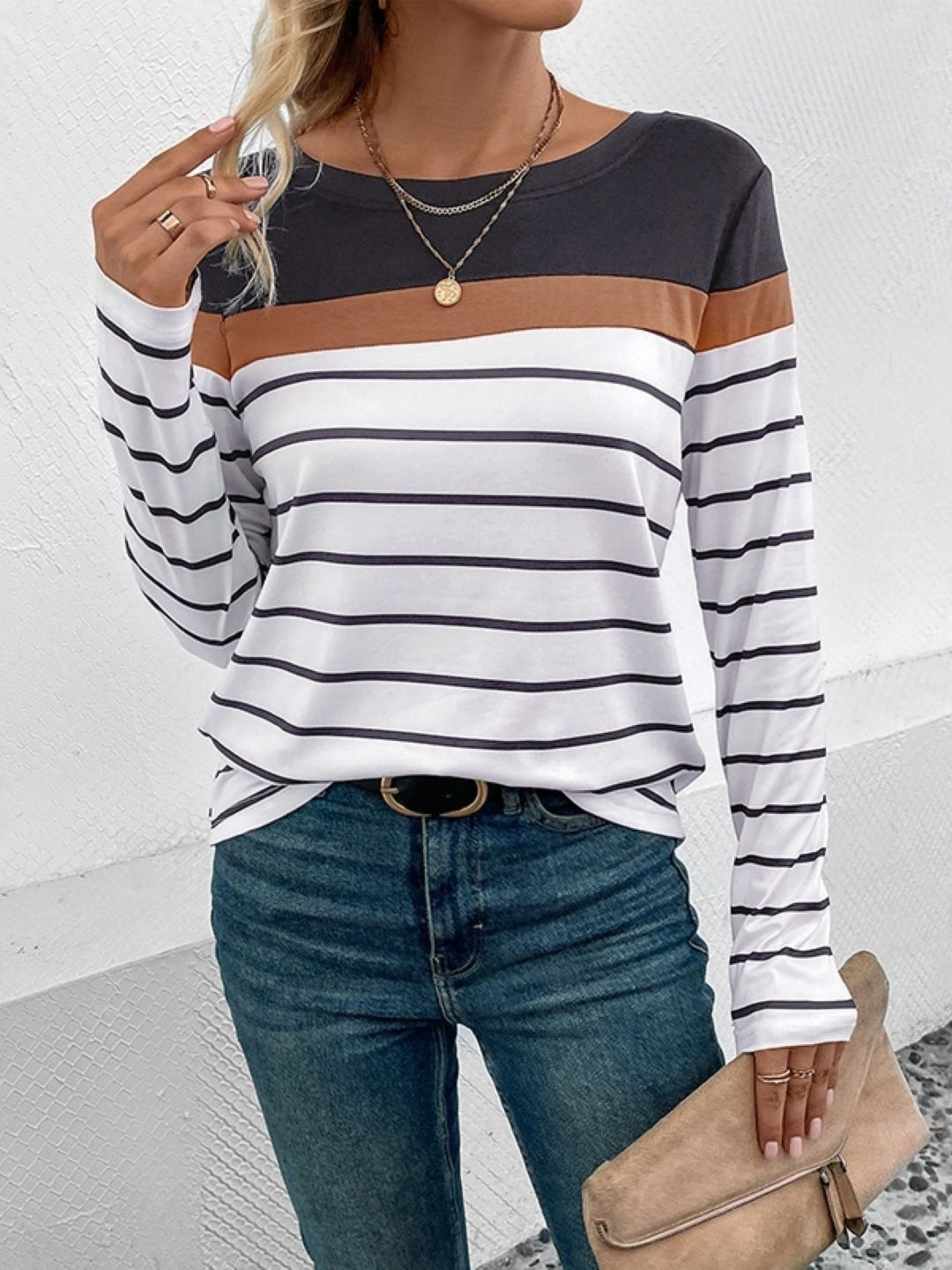 StyleCast Dark Grey & White Striped T-shirt
