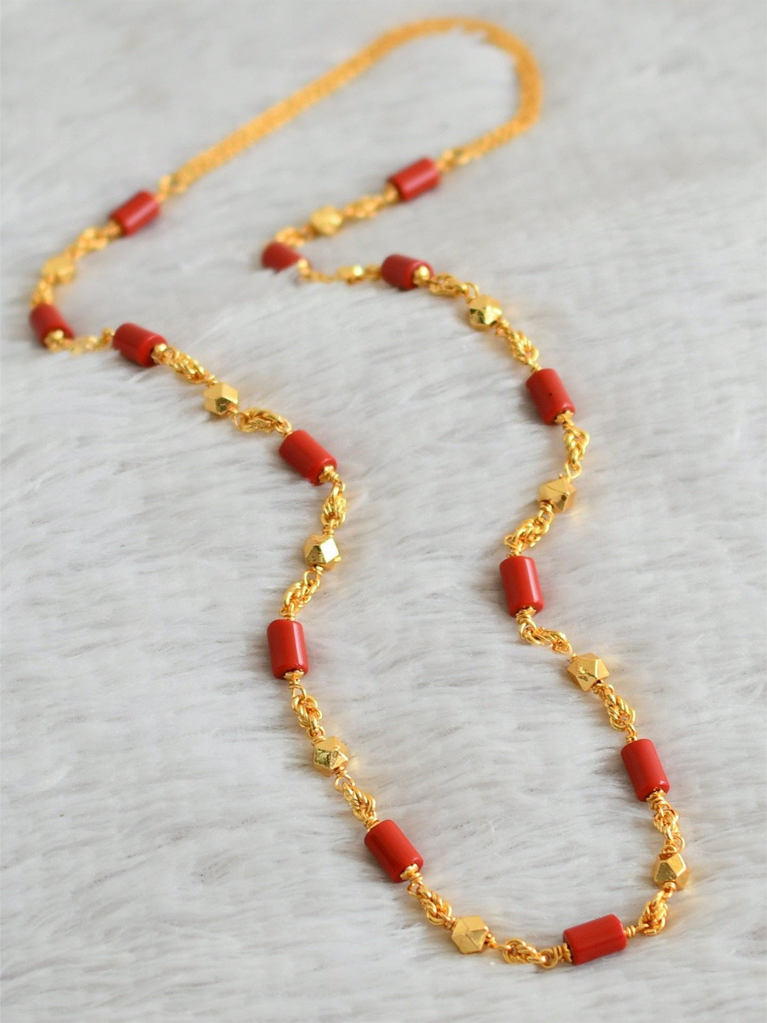 ELEGANTDREAM Gold-Plated Artificial Beaded Mangalore Havla Chain