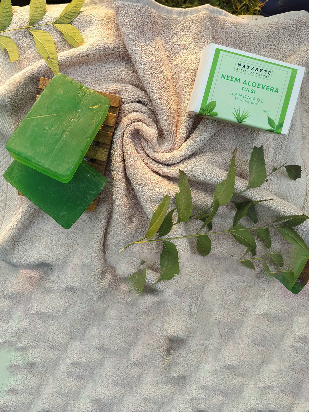 NATSBYTE Set Of 4 Hydrate & Soften Skin Neem Aloe Vera & Tulsi Soap - 120 g Each