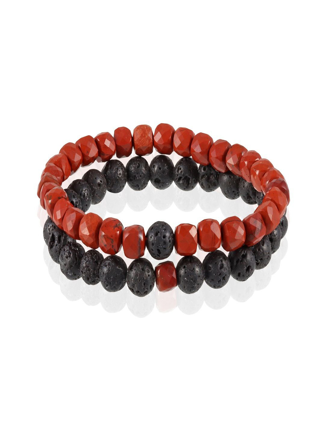 Nirvana Unisex Set Of 2 Jasper And Lava Beaded Elasticated Bracelet