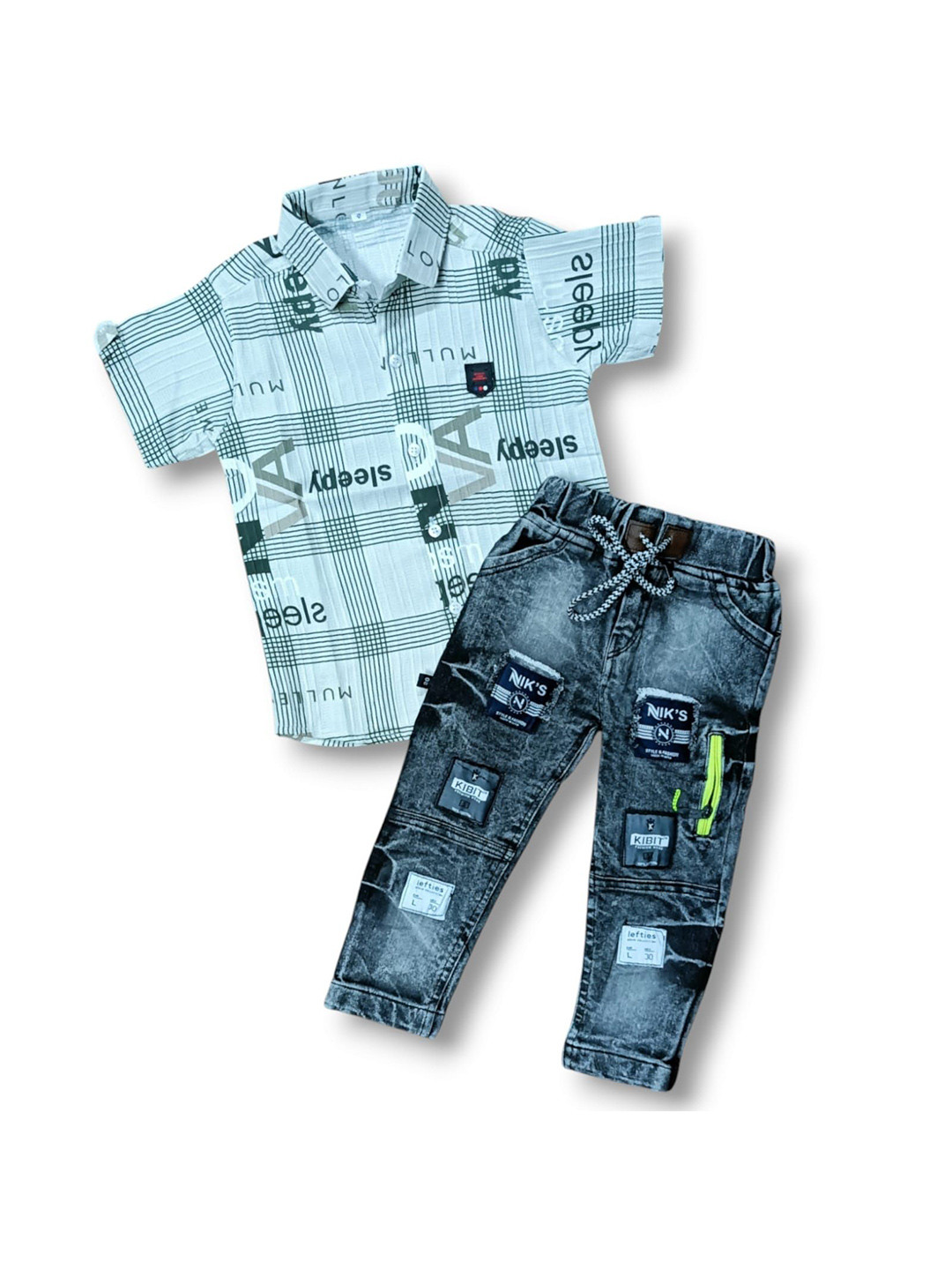 Gori Garmentss Boys Printed Short Sleeves Shirt With Jeans