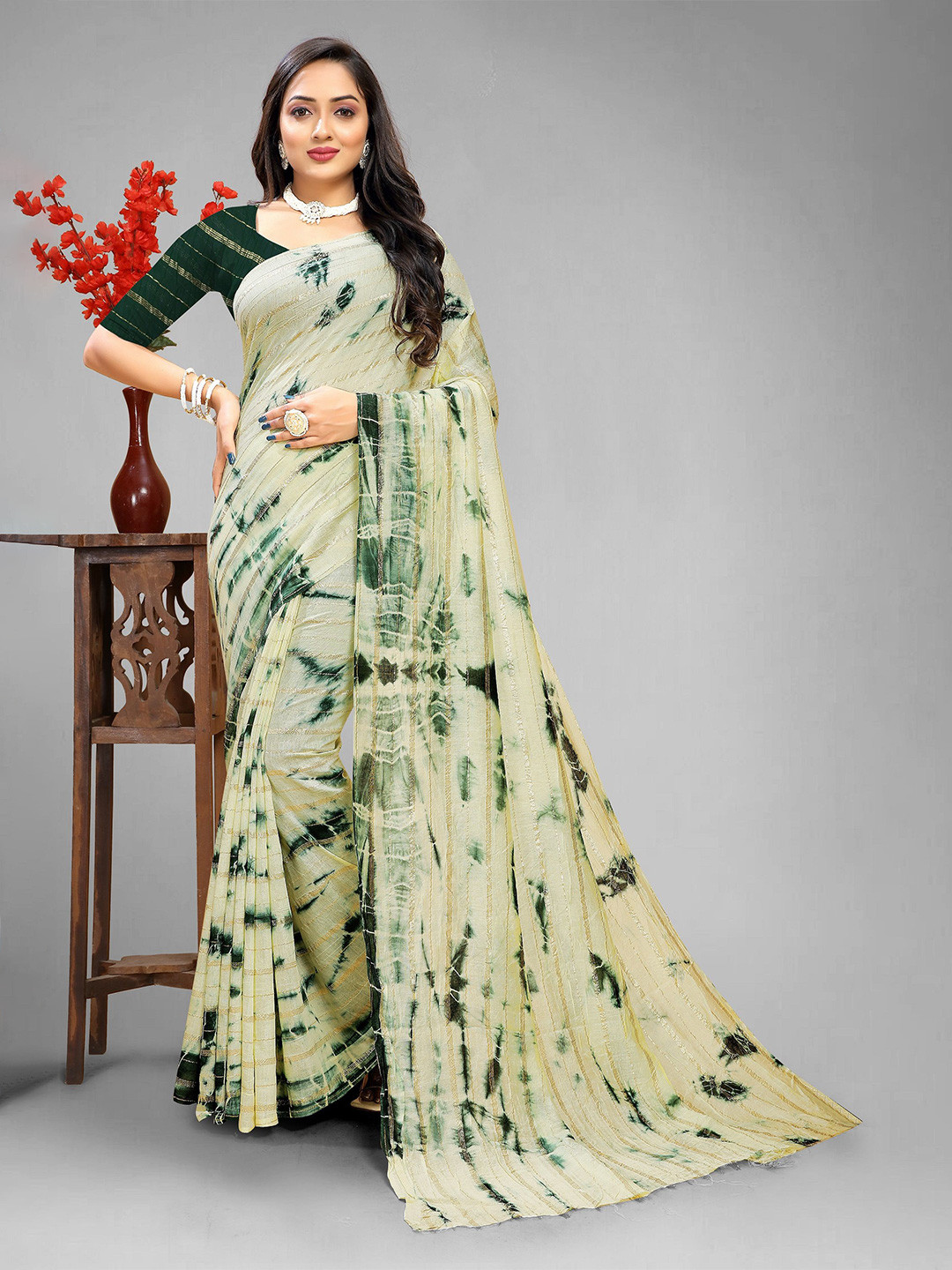VRUNDA FASHION Tie and Dye Pure Cotton Zari Chanderi Saree
