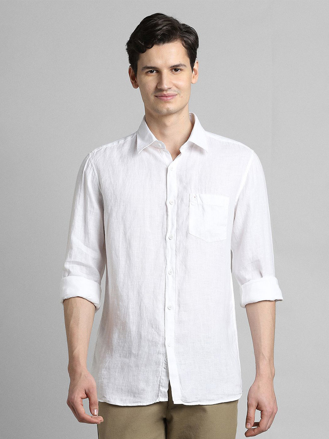 SIMON CARTER LONDON Textured Opaque Slim Fit Casual Linen Shirt